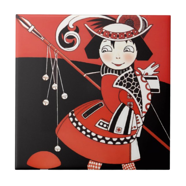 Azulejo De Cerâmica Rapariga em Vermelho (Frente)
