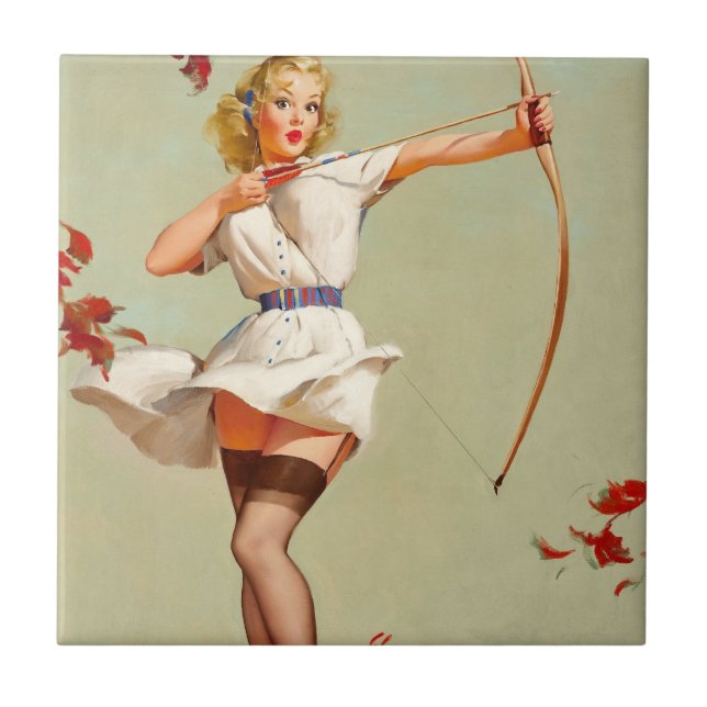 Azulejo De Cerâmica Rapariga Pin-Up da Archery (Frente)
