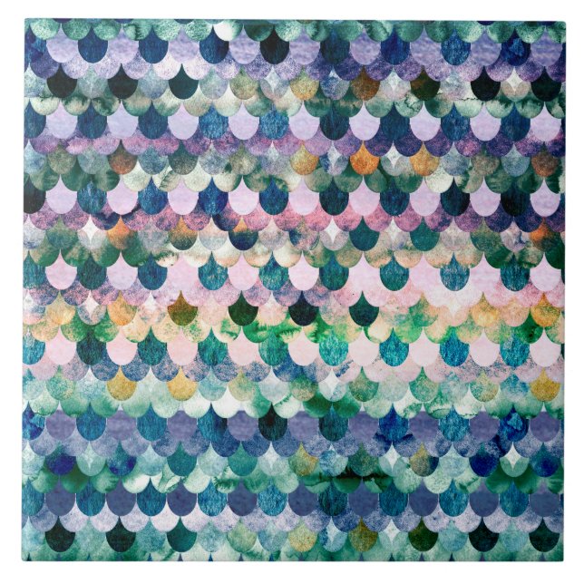 Azulejo De Cerâmica Rapariga Trend Blue Mermaid Fish Scales (Frente)