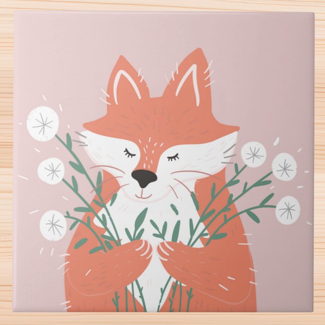 Azulejo De Cerâmica Raposa de Coral Whimsical com Dandelions (Criador carregado)