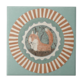 Azulejo De Cerâmica Raposa Fantasia Azul Terracota Aqua Teal