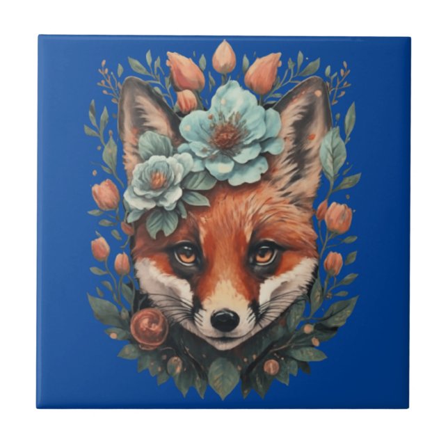 Azulejo De Cerâmica Raposa floral branca (Frente)