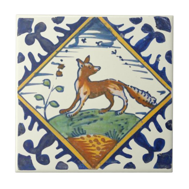 Azulejo De Cerâmica Raposa Repro Incomum com Pássaros Voando Cênico (Frente)