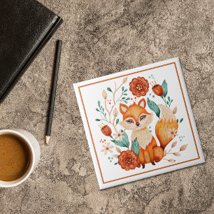 Azulejo De Cerâmica Raposa Vermelha Boho com Flores e Folhas