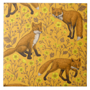 Azulejo De Cerâmica Raposas e ampolas em laranja