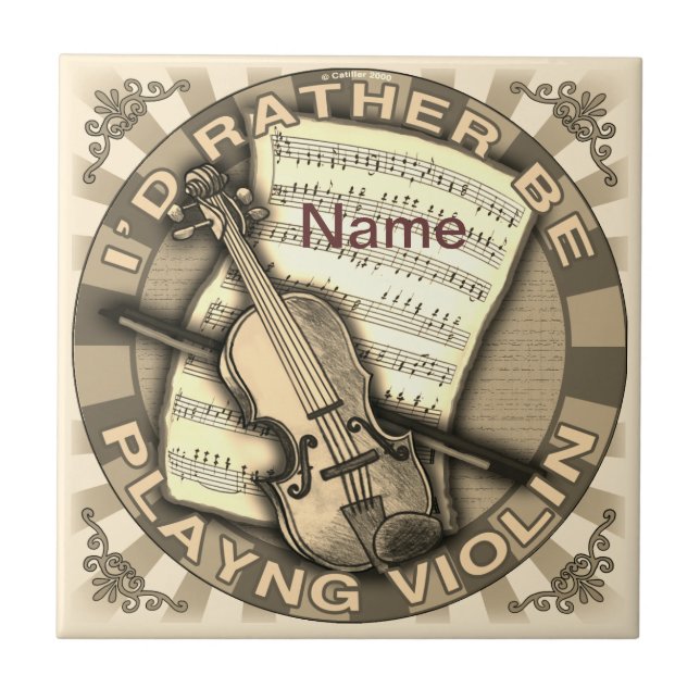 Azulejo De Cerâmica Rather Play Violin (Frente)