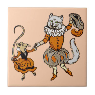 Azulejo De Cerâmica rato dançando com um gato