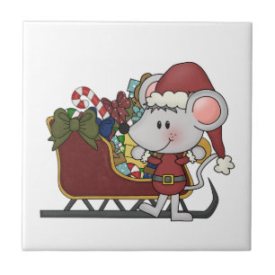 Azulejo De Cerâmica Rato do papai noel com trenó
