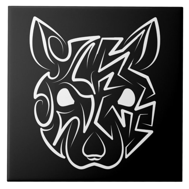 Azulejo De Cerâmica Rato Tribal Negro e Branco (Frente)