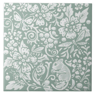 Azulejo De Cerâmica Rato Woodland Sage Borboleta Verde Bebida Dragonfl