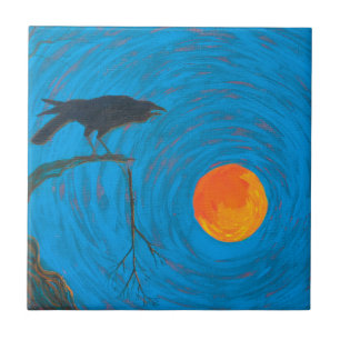 Azulejo De Cerâmica Raven e Lua Cheia