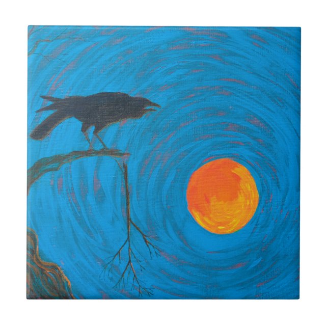Azulejo De Cerâmica Raven e Lua Cheia (Frente)