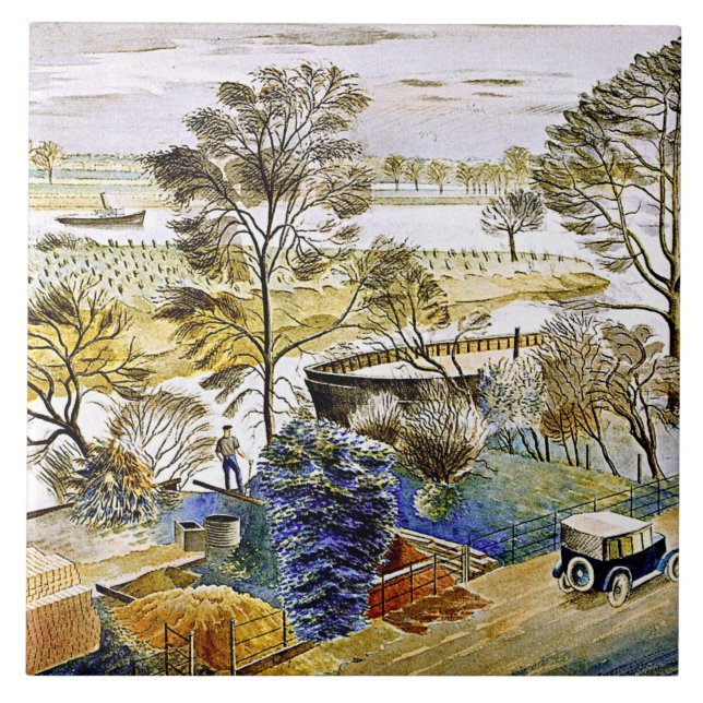 Azulejo De Cerâmica Ravilious - Rio Tames em Hemmersmith (Frente)