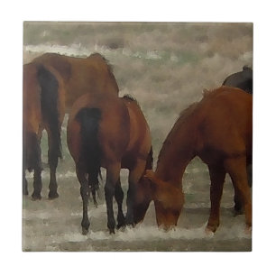Azulejo De Cerâmica Rebanho calmo do cavalo que pasta junto ocidental