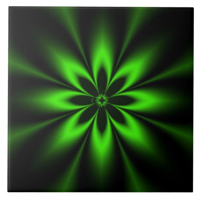 Azulejo De Cerâmica Rebentão de Flor Verde Fractal (Frente)
