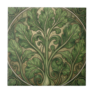 Azulejo De Cerâmica Rebuscado Couve-Flor Arte Nova