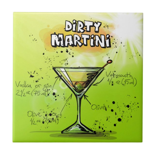 Azulejo De Cerâmica Receita de Martini Cocktail (Frente)