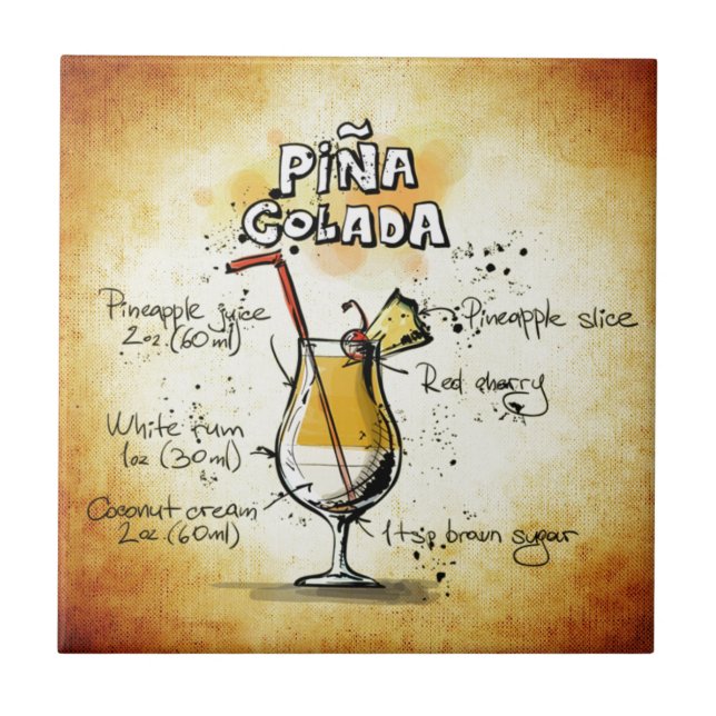 Azulejo De Cerâmica Receita do cocktail de Pina Colada (Frente)