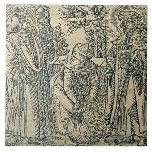 Azulejo De Cerâmica Recolhendo ervas para a medicina, 1534 (woodcut)