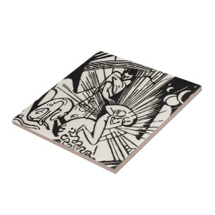 Azulejo De Cerâmica Reconciliação de Franz Marc Black and White