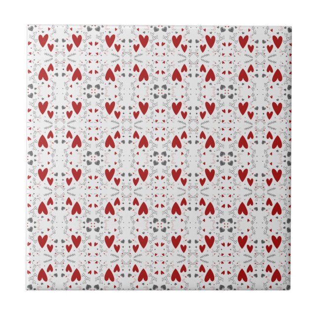 Azulejo De Cerâmica Red and Black Retro Hand Drawn Hearts Love  (Frente)