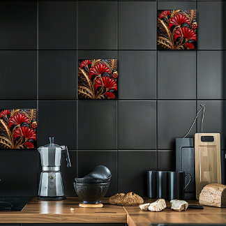 Azulejo De Cerâmica Red and Gold Art Deco 