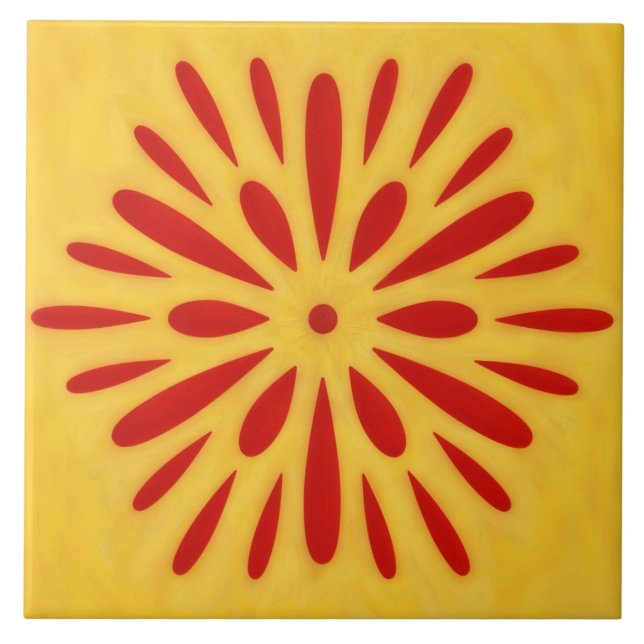 Azulejo De Cerâmica Red and Gold Sun Symbol Art Tile (Frente)