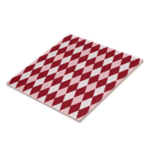 Azulejo De Cerâmica Red Argyle Crimson Cor-de-rosa Pequeno Forma de Di