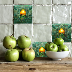 Azulejo De Cerâmica Red Art Deco Turquoise Green Sun