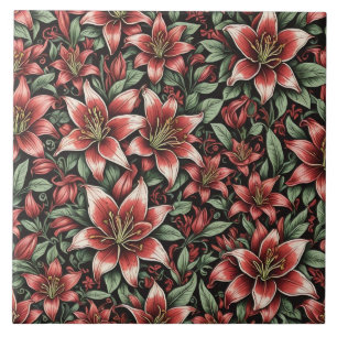 Azulejo De Cerâmica Red Aztec Lily Pattern