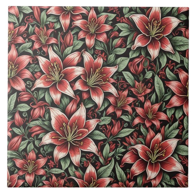 Azulejo De Cerâmica Red Aztec Lily Pattern (Frente)