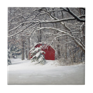 Azulejo De Cerâmica Red Barn na neve 2011