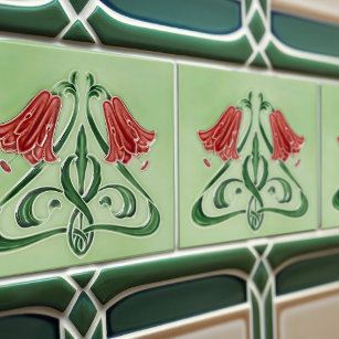 Azulejo De Cerâmica Red Bellflower Decor Art Nouveau Art Deco