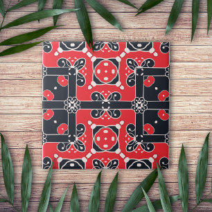 Azulejo De Cerâmica Red Black White Elegant Classy Modern Folk Étnico