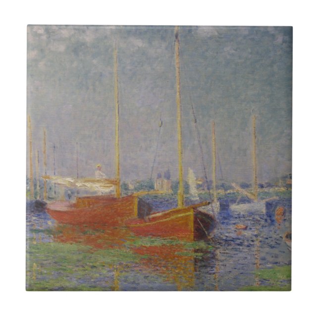 Azulejo De Cerâmica Red Boats na Argentina por Claude Monet (Frente)