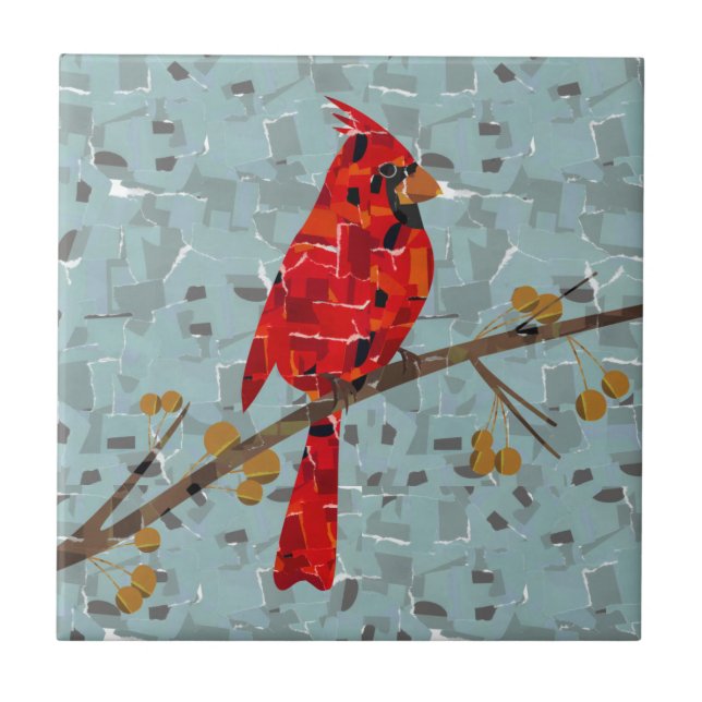 Azulejo De Cerâmica Red Cardinal, a ave do Natal (Frente)