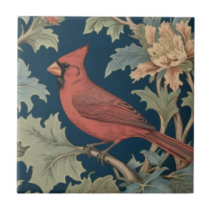 Azulejo De Cerâmica Red Cardinal Bird William Morris estilo à esquerda