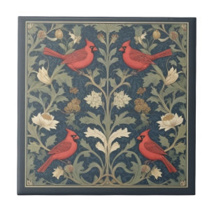Azulejo De Cerâmica Red Cardinal Birds Vintage William Morris