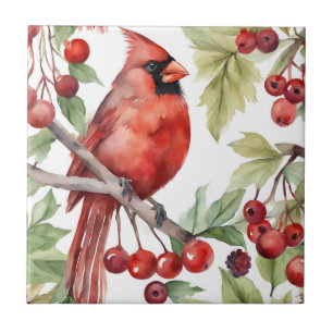Azulejo De Cerâmica Red Cardinal e Red Berry Branch Natal