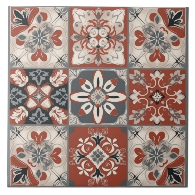 Azulejo de cerâmica Red & Cinza Mediterrânica (Frente)