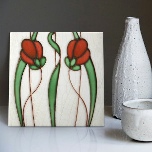 Azulejo De Cerâmica Red Crocus Wall Decor Art Nouveau Art Deco