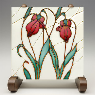 Azulejo De Cerâmica Red Crocus Wall Decor Art Nouveau Art Deco