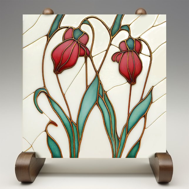 Azulejo De Cerâmica Red Crocus Wall Decor Art Nouveau Art Deco (Criador carregado)