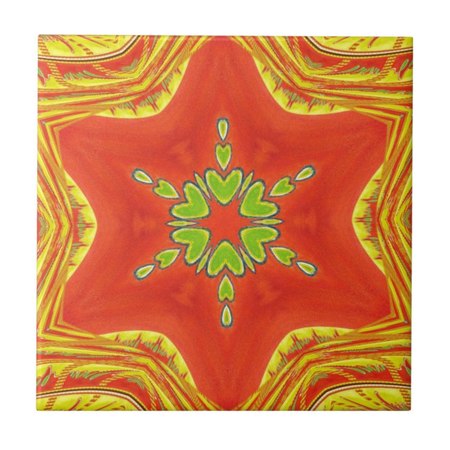Azulejo De Cerâmica Red Dourada Mandala Art Impressão (Frente)