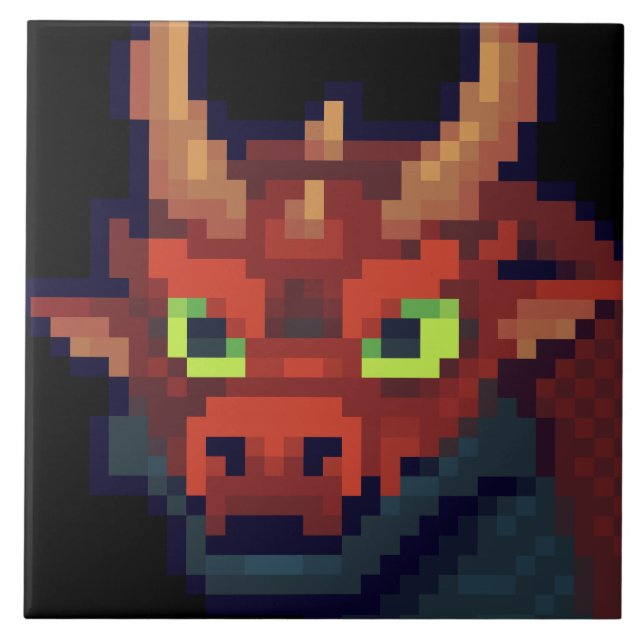 Azulejo De Cerâmica Red Dragon pixelart (Frente)