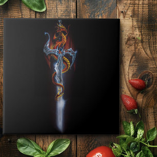 Azulejo De Cerâmica Red Dragon Sword Fantasy