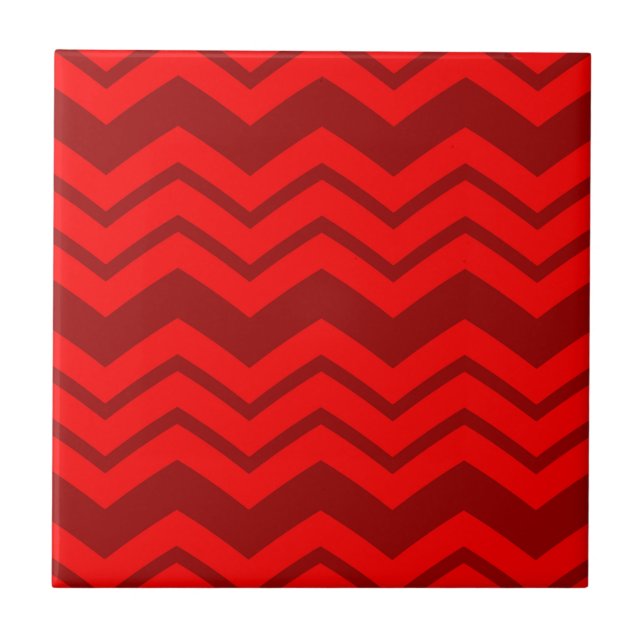 Azulejo De Cerâmica Red e Maroon Zigzag Chevron Design (Frente)