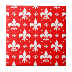 Azulejo De Cerâmica Red Fleur-de-lis Design