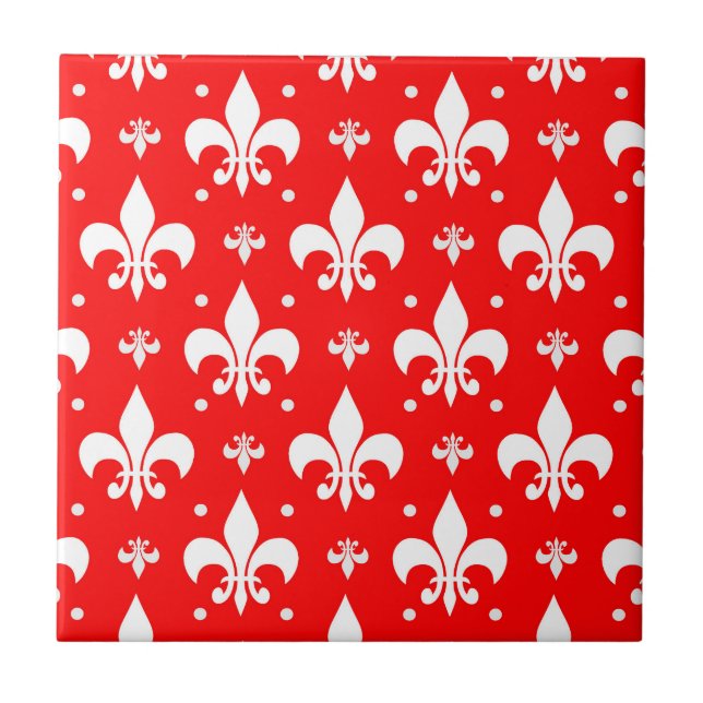 Azulejo De Cerâmica Red Fleur-de-lis Design (Frente)