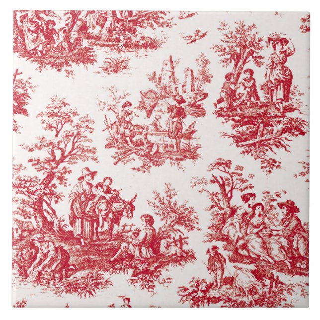 Azulejo De Cerâmica Red French Country Toile (Frente)